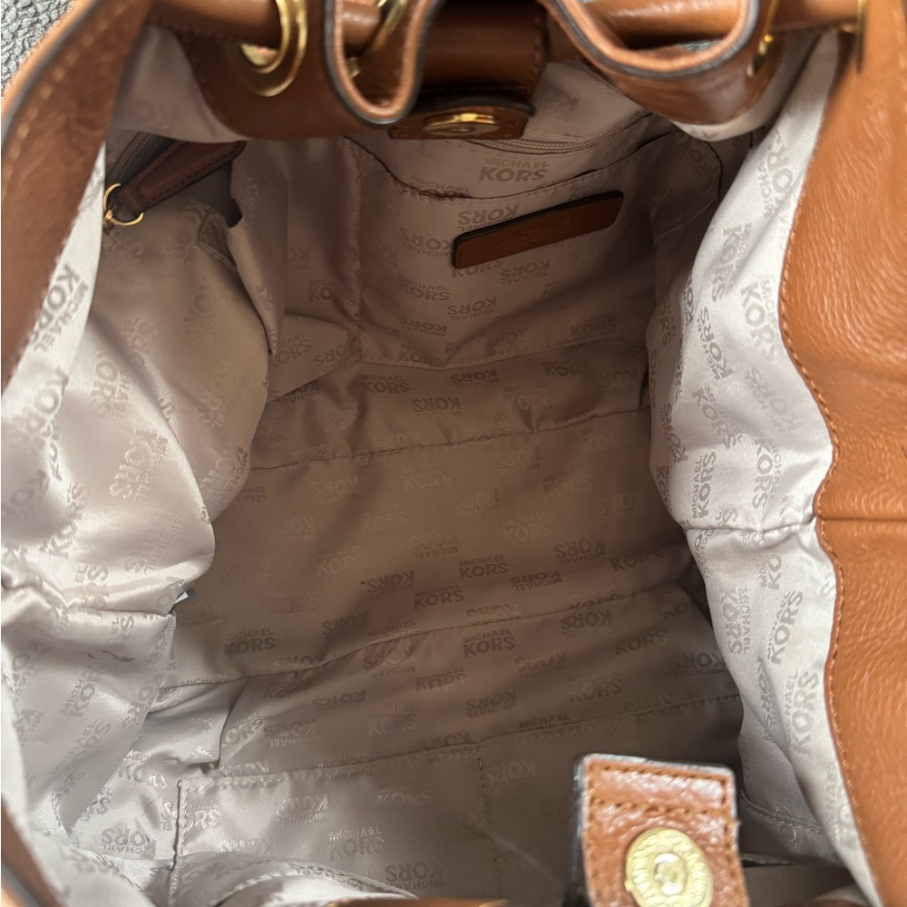 Michael Kors Brown Pebbled Leather Drawstring Shoulder Bag - Picture 3 of 3